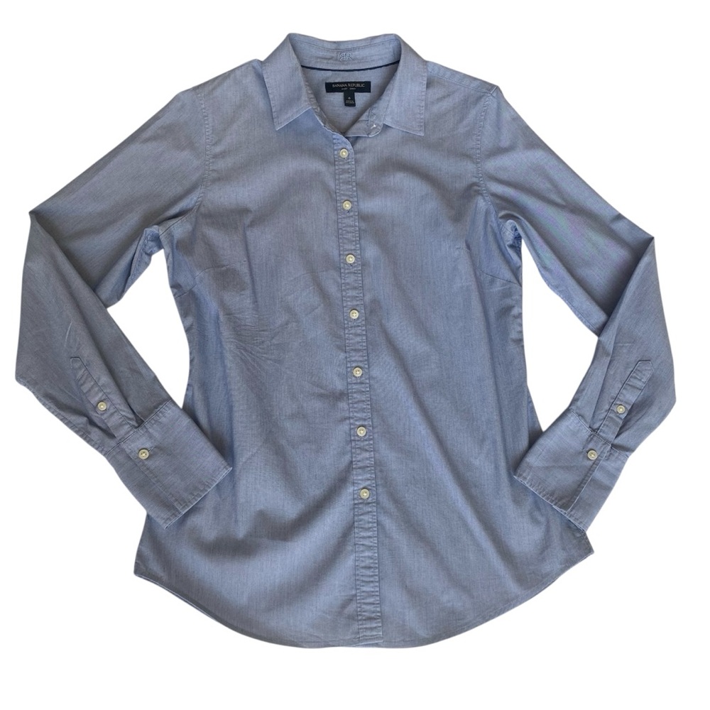 Banana Republic Riley Office, Casual, Minimalist Button-Down Dress Shirt Blue 6 - Picture 6 of 11
